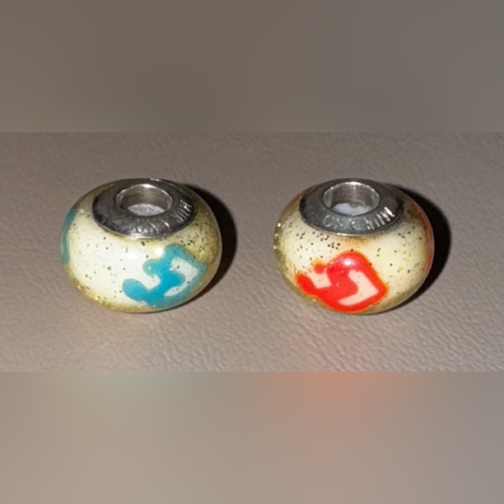 Lot of 2 Vintage RL Murano Glass Glitter & 925 Sterling Sil mother & child Charm